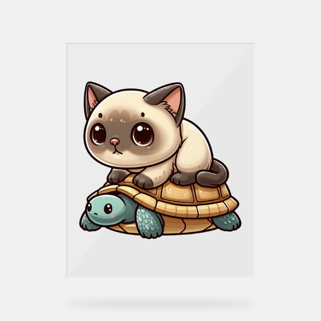 Panneau En Acrylique Chat de Siamese promenade tortue (Recto)
