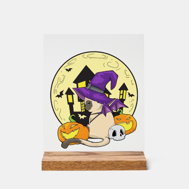 Panneau En Acrylique Chat d'Halloween (Recto)