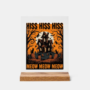 Panneau En Acrylique Chat d'Halloween Miaou Maison de Sorcière Vintage