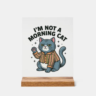 Panneau En Acrylique Chat du matin Gravure vintage T-shirt de chat drôl