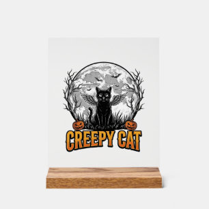 Panneau En Acrylique Chat effrayant Halloween Dessin de gravure vintage