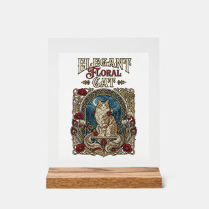 Panneau En Acrylique Chat floral élégant Art Nouveau vintage vecteur