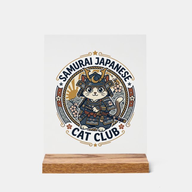 Panneau En Acrylique Chat japonais samouraï Art vectoriel POD - Samoura (Recto)