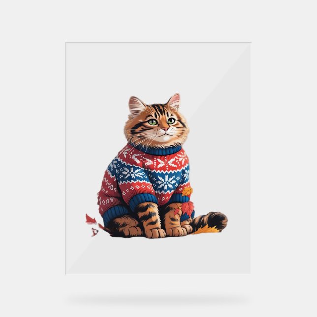 Panneau En Acrylique Chat Leaf Automne Bonjour Automne Funny Chat Kitte (Recto)