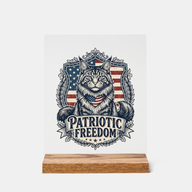 Panneau En Acrylique Chat Maine Coon Patriotique (Recto)