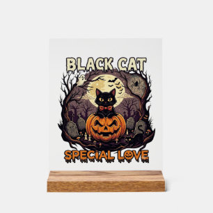 Panneau En Acrylique Chat Noir Amour Spécial Halloween Citrouille Plein