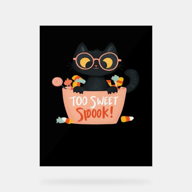 Panneau En Acrylique Chat Noir Cute Halloween Bonbon Trop Doux Porte -  (Recto)