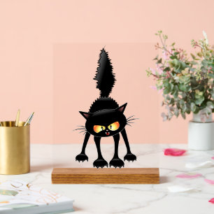 Panneau En Acrylique Chat noir de dessin animé drôle et féroce 
