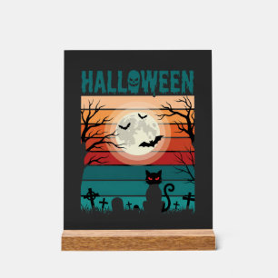 Panneau En Acrylique Chat Noir de Lune de Cimetière Rétro Vecteur De