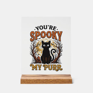 Panneau En Acrylique Chat Noir Effrayant Pun Halloween Gravure Vintage