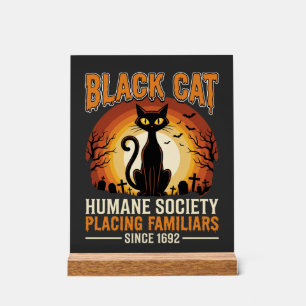 Panneau En Acrylique Chat Noir Halloween Familier Vintage Cimetière Dés
