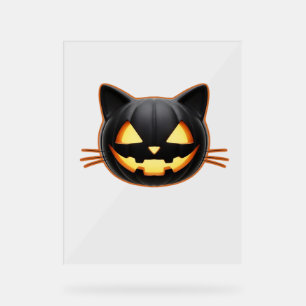 Panneau En Acrylique Chat noir Jack o'Lantern Emoji T-shirt classique