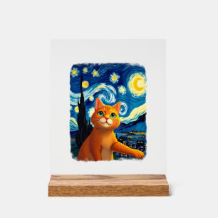 Panneau En Acrylique Chat orange selfie  Nuit étoilée Maman chat Amoure