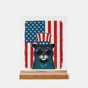 Panneau En Acrylique Chat Patriotique Drapeau Gravure Vintage Design de