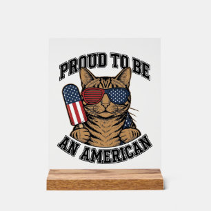 Panneau En Acrylique Chat patriotique fier d'être américain vecteur vin