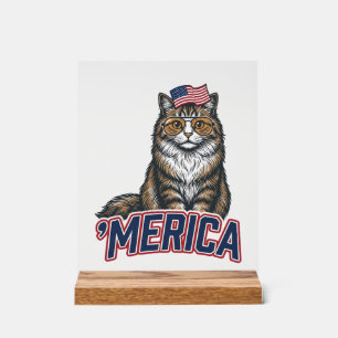 Panneau En Acrylique Chat Patriotique Merica Gravure Vintage Design de