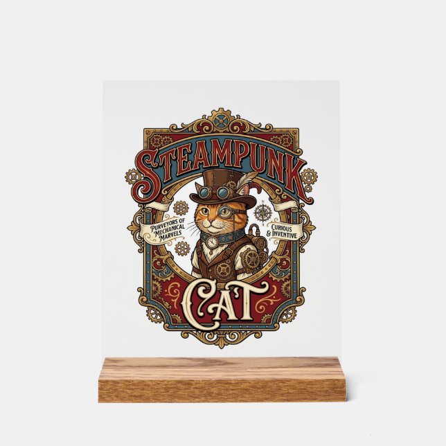 Panneau En Acrylique Chat Steampunk Steampunk Chat Vintage (Recto)