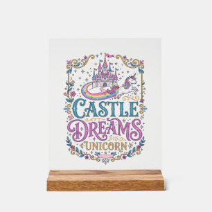 Panneau En Acrylique Château de licorne Rêves Licorne Fond blanc Pri
