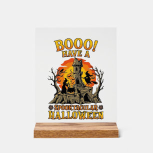 Panneau En Acrylique Château de sorcière de Halloween Spooktacular Booo