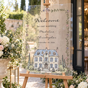 Panneau En Acrylique Château Français Fantaisiste Fleurs de Mariage Bie