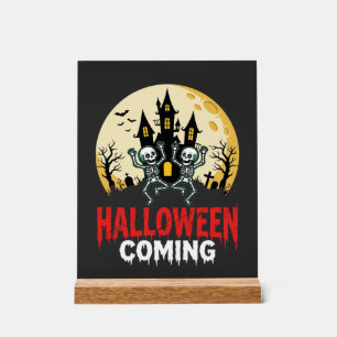 Panneau En Acrylique Château Hanté Squelettes Dansants Halloween à Veni