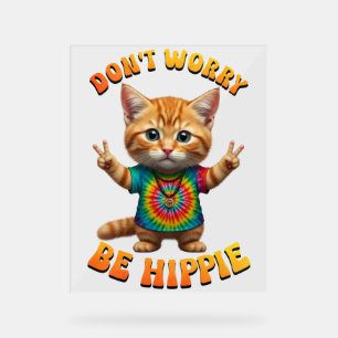 Panneau En Acrylique Chaton chat félin hippie paisible boho 