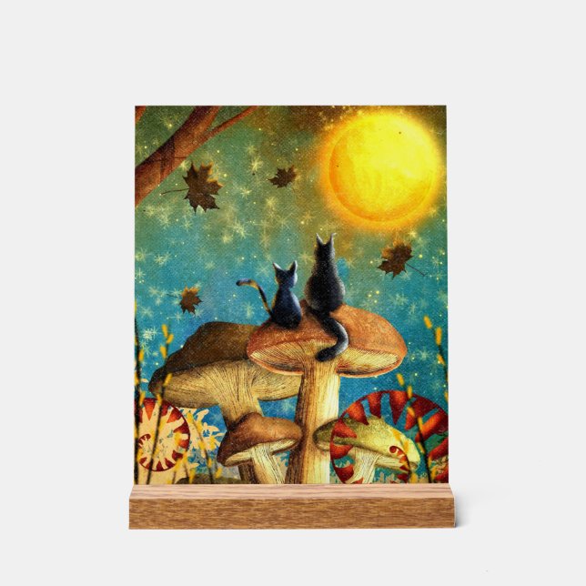 Panneau En Acrylique Chats champignons  (Recto)