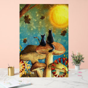 Panneau En Acrylique Chats champignons