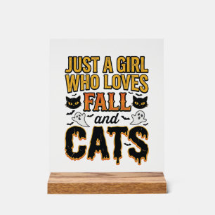 Panneau En Acrylique Chats d'automne Halloween Fille Graphisme Vintage_