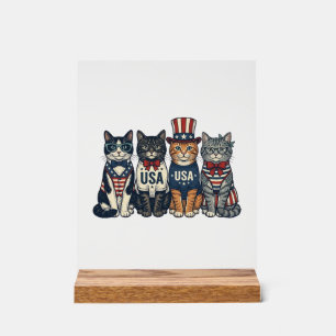 Panneau En Acrylique Chats patriotiques vintage design de chemise USA_1