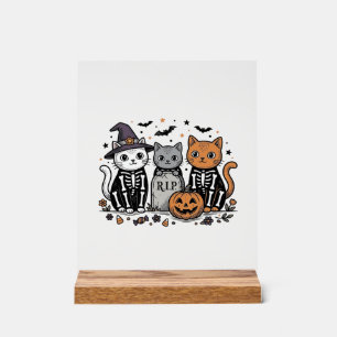 Panneau En Acrylique Chats squelette mignons gravure vintage Halloween