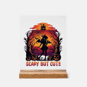 Panneau En Acrylique Chauve-souris fille citrouilles Halloween mignonne
