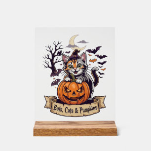 Panneau En Acrylique Chauves-souris Chats Citrouilles Halloween Sorcièr