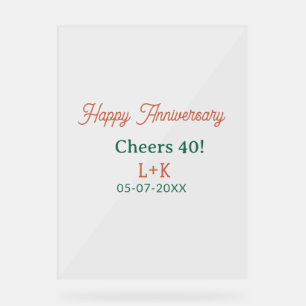 Panneau En Acrylique Cheers 40 joyeux anniversaire orange vert nom date