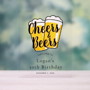 Panneau En Acrylique Cheers & Beers Beige Anniversaire Bienvenue