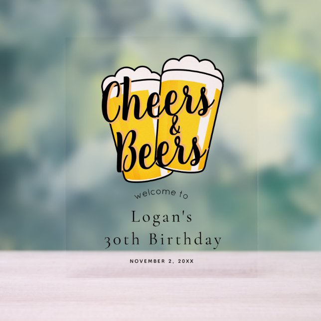 Panneau En Acrylique Cheers & Beers Beige Anniversaire Bienvenue (Neutre)