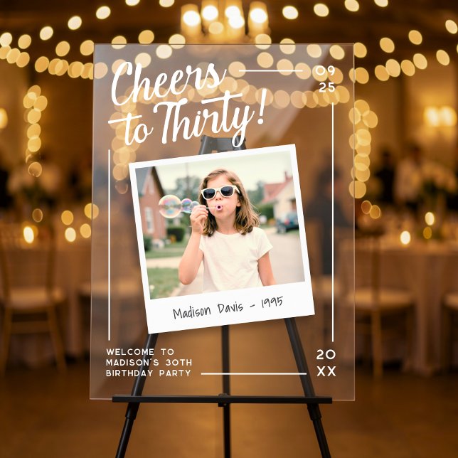 Panneau En Acrylique Cheers to Thirty 30 Retro Photo Birthday Welcome (Créateur téléchargé)