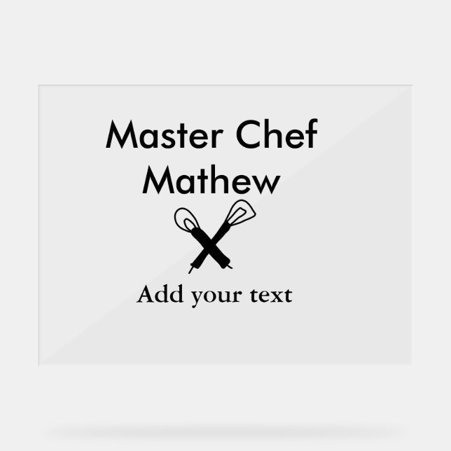 Panneau En Acrylique Chef cuisinier cuisinier cuisinier ajouter nom de  (Recto)