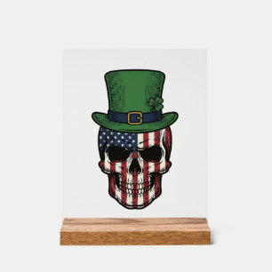Panneau En Acrylique Chemise à gravure vintage de crâne patriotique irl
