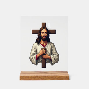 Panneau En Acrylique Chemise à gravure vintage portrait de Jésus Croix