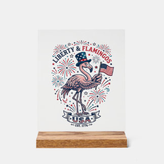 Panneau En Acrylique Chemise à motif de flamant patriotique gravure vin