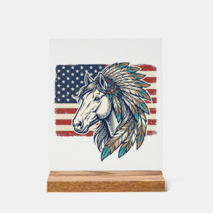Panneau En Acrylique Chemise à motif vectoriel vintage de cheval patrio
