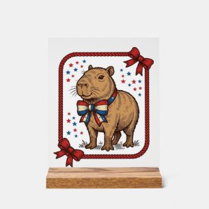 Panneau En Acrylique Chemise à nœud papillon capybara patriotique vinta