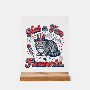 Panneau En Acrylique Chemise Chat Effrayé Pas Fan de Feux d'Artifice (2