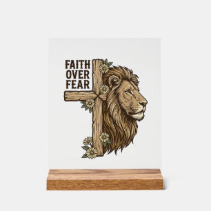 Panneau En Acrylique Chemise chrétienne vintage Croix Lion La Foi Sur L