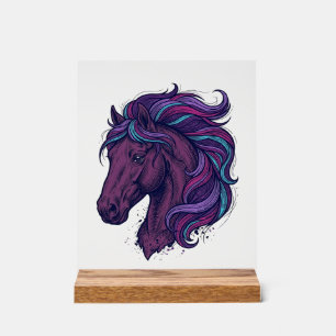 Panneau En Acrylique Chemise d'art de tête de cheval colorée gravée vin