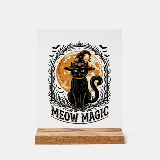 Panneau En Acrylique Chemise de chat sorcière Design de lune Halloween  (Recto)