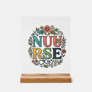 Panneau En Acrylique Chemise de fleuriste pour infirmière Design Art mé