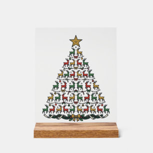 Panneau En Acrylique Chemise de gravure vintage d'arbre de Noël de renn