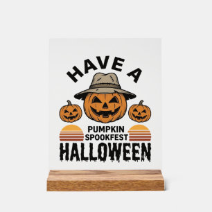 Panneau En Acrylique Chemise de gravure vintage Halloween Citrouille ef